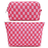 2 Pieces Makeup Bag Large Checkered Cosmetic Bag Pink Capacity Canvas Travel Toiletry Bag Organizer Cute Bag for Women