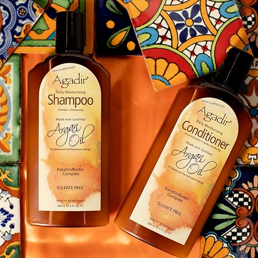 Argan Oil Daily Moisturizing Shampoo and Conditioner Kit by Agadir for Unisex - 2 Pc Kit 12oz Shampoo, 12oz Conditioner