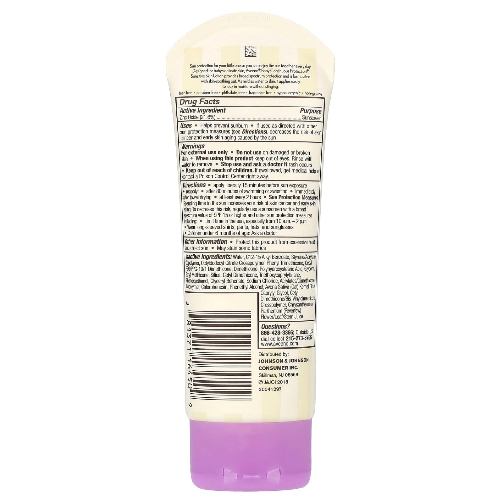 Aveeno, Baby, Zinc Oxide Sunscreen, SPF 50, Fragrance-Free, 3 fl oz (88 ml)