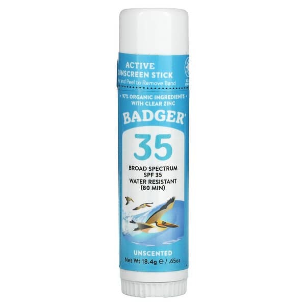 Badger, Active Sunscreen Stick, SPF 35, Unscented, .65 oz (18.4 g)