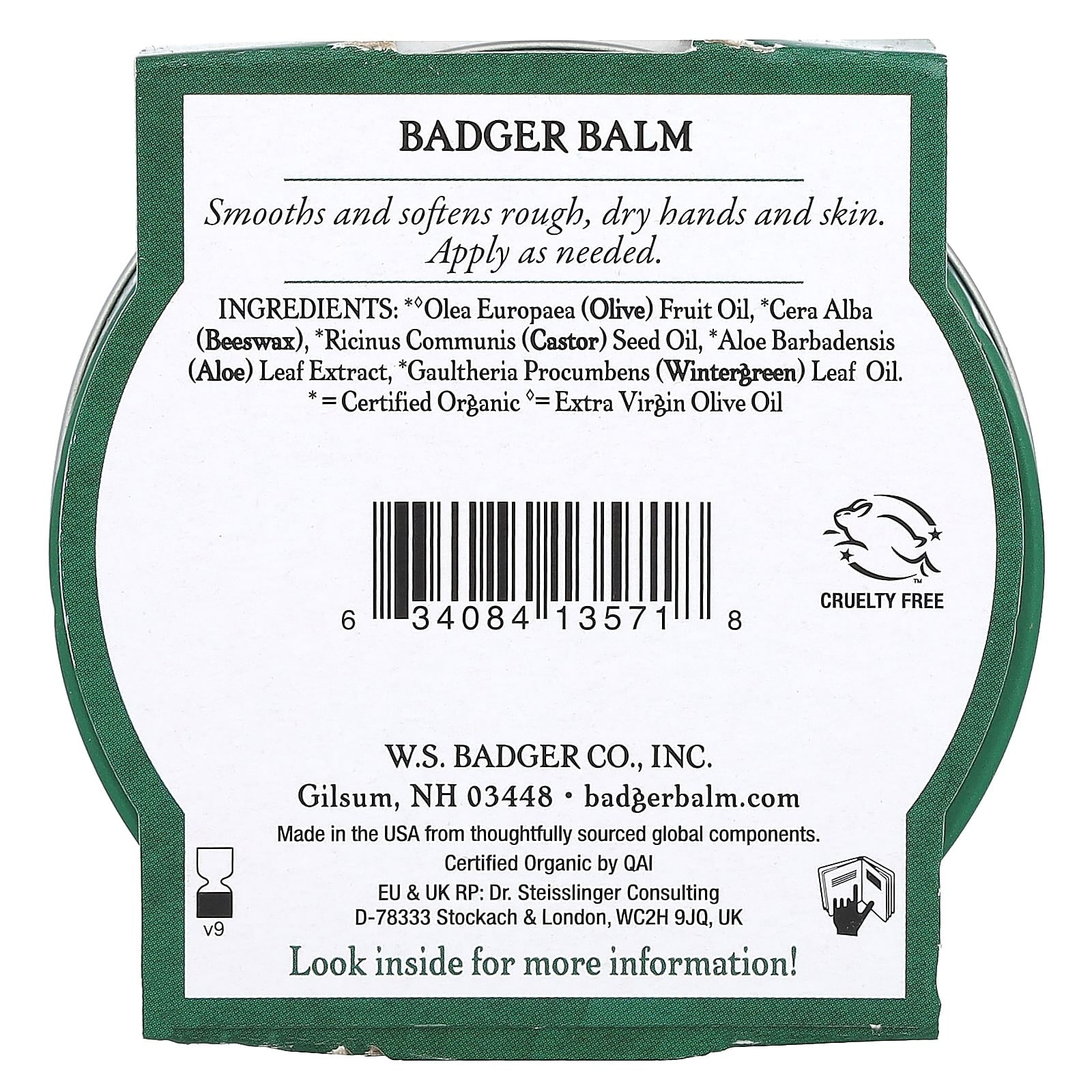 Badger, Certified Organic Badger Balm for Hardworking Hands, 2 oz (56 g)