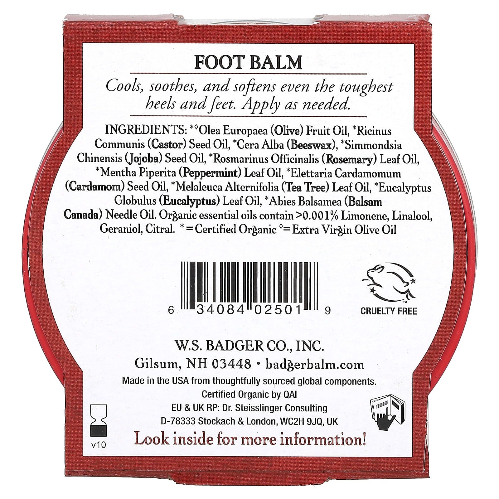 Badger, Certified Organic Foot Balm, Peppermint & Tea Tree, 2 oz (56 g)