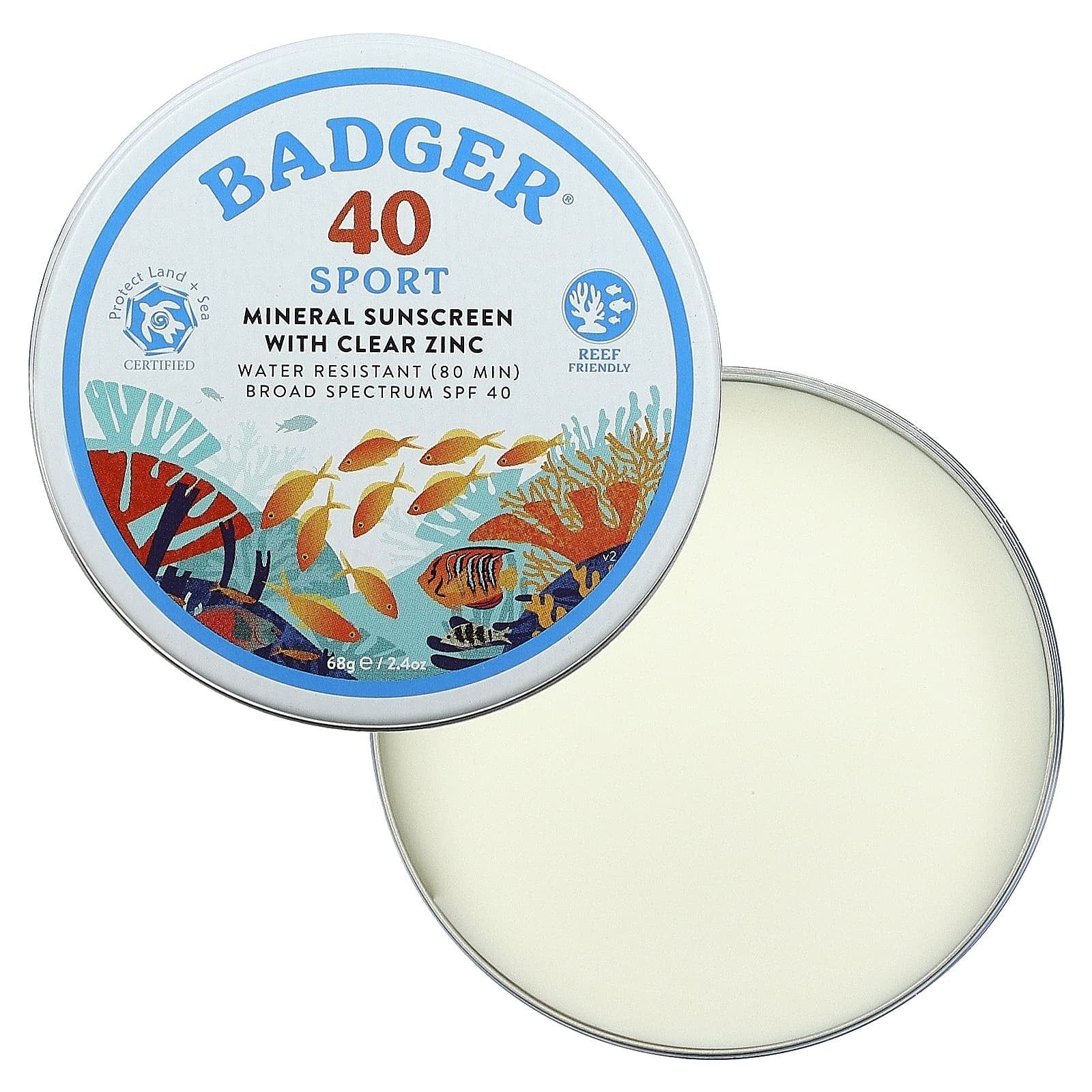 Badger, Sport, Mineral Sunscreen with Clear Zinc, SPF 40, Unscented, 2.4 oz (68 g)