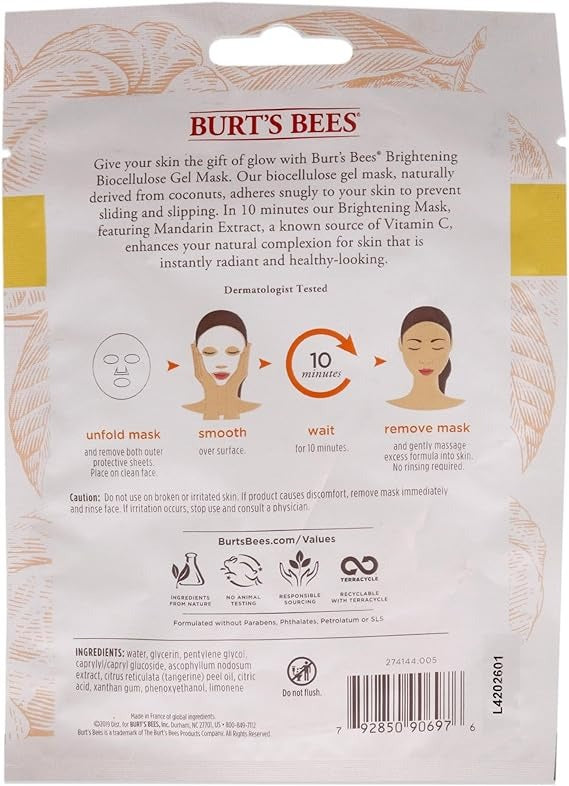 Brightening Biocellulose Gel Face Mask by Burts Bees for Women - 1 Pc Mask