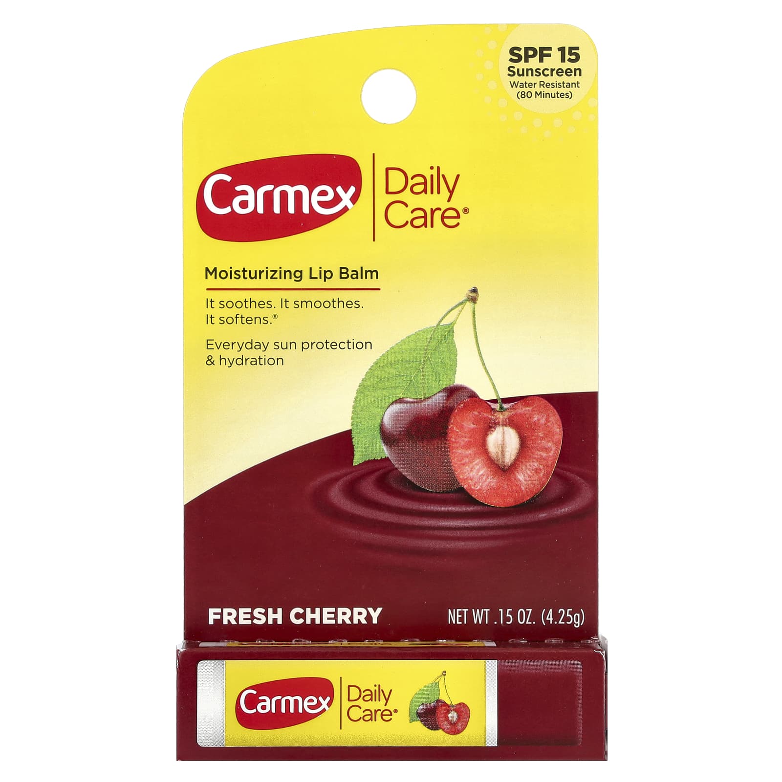 Carmex, Daily Care, Moisturizing Lip Balm, SPF 15, Fresh Cherry, 0.15 oz (4.25 g)