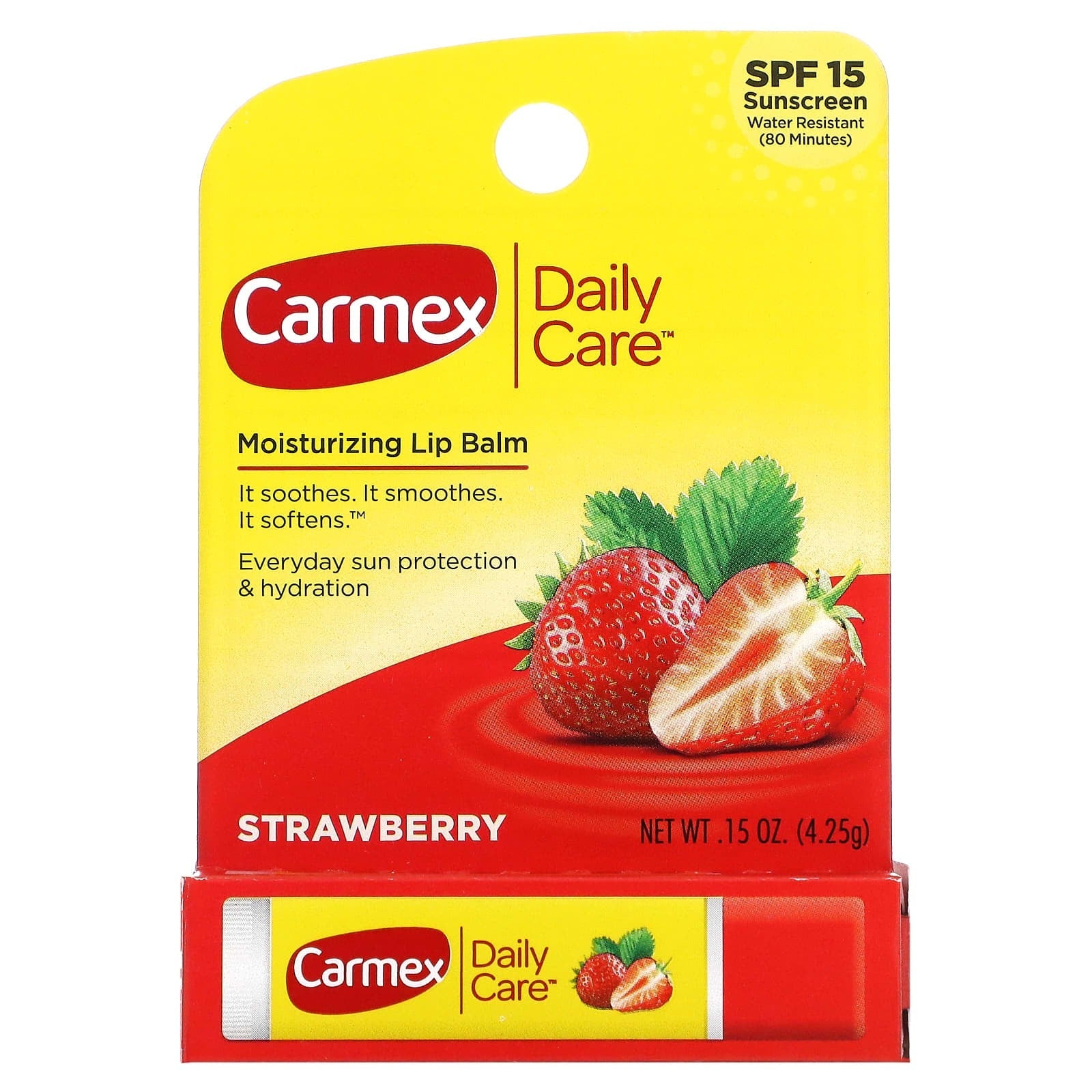 Carmex, Daily Care, Moisturizing Lip Balm, Strawberry, SPF 15, 0.15 oz (4.25 g)