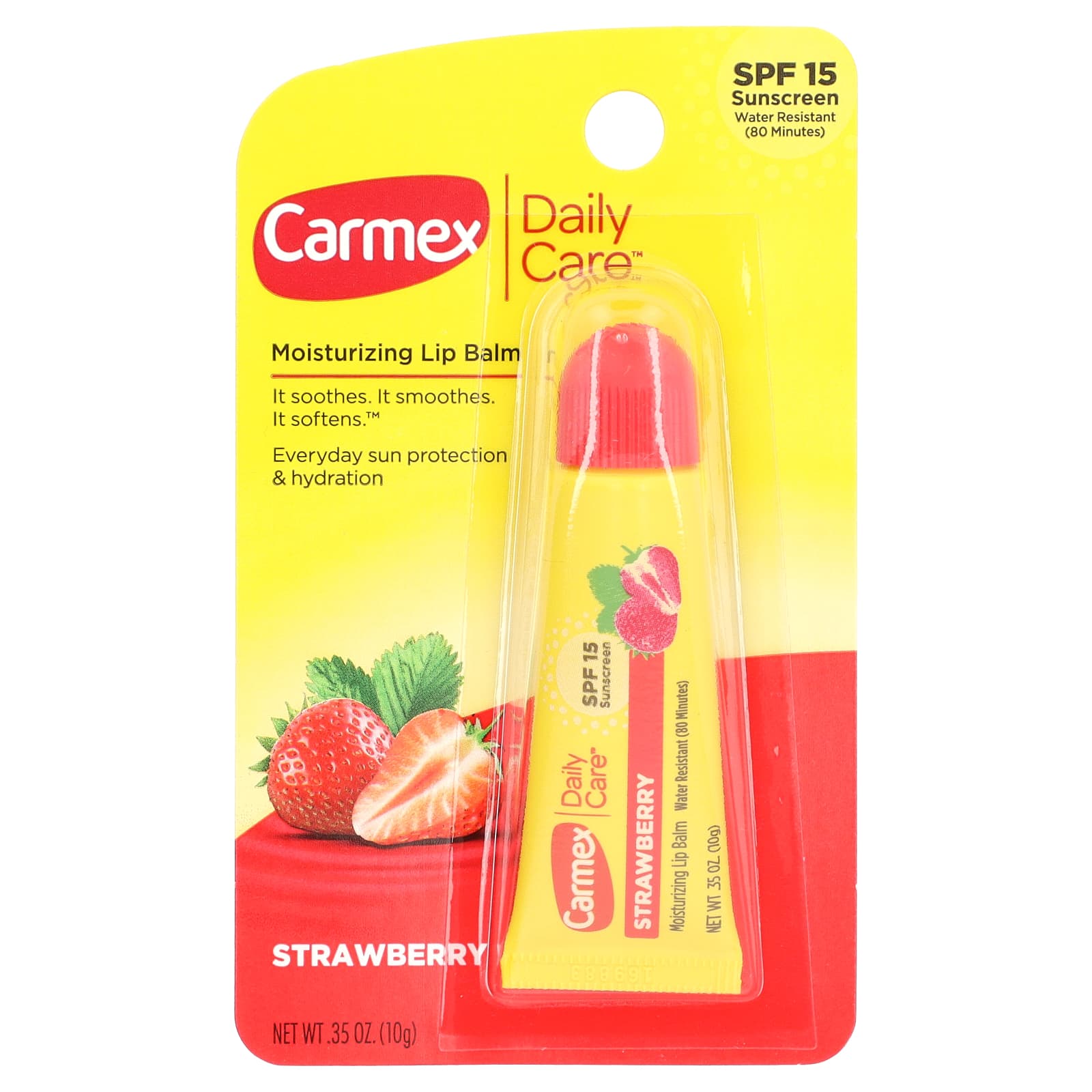 Carmex, Daily Care, Moisturizing Lip Balm, Strawberry, SPF 15, 0.35 oz (10 g)