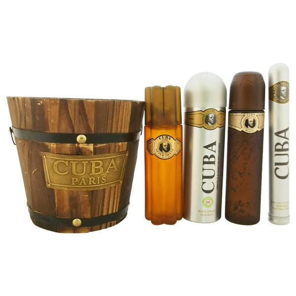 Cuba Gold by Cuba for Men - 4 Pc Gift Set 3.3oz EDT Spray, 1.17oz EDT Spray, 6.6oz Deodorant Spray, 3.3oz After Shave, Buckett