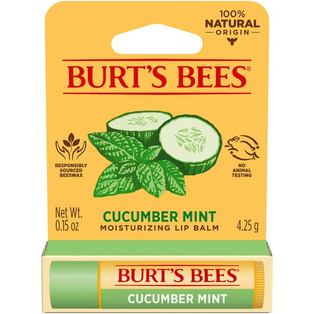 Cucumber Mint Moisturizing Lip Balm by Burts Bees for Women - 0.15 oz Lip Balm - Pack of 3