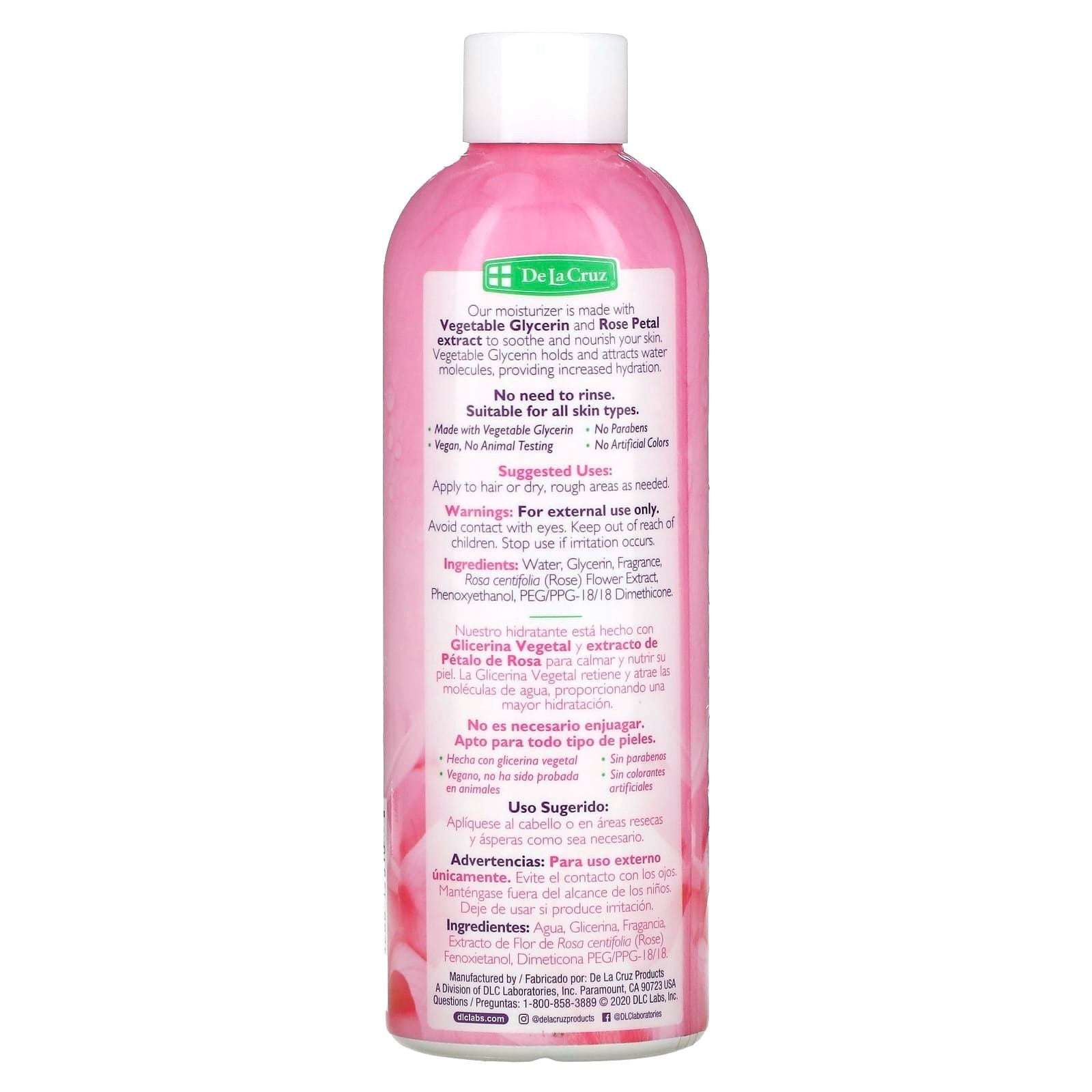 De La Cruz, Glycerin & Rose Water, Skin & Hair Moisturizer, 8 fl oz (236 ml)