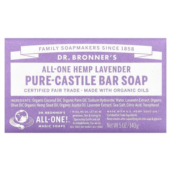 Dr. Bronner's, Pure Castile Bar Soap, All-One Hemp, Lavender, 5 oz (140 g)