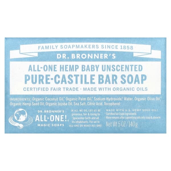 Dr. Bronner's, Pure Castile Soap, All-One Hemp, Baby Unscented, 5 oz (140 g)