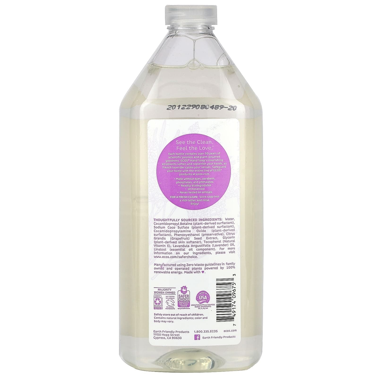 Earth Friendly Products, Ecos, Hand Soap Refill, Lavender, 32 fl oz (946 ml)