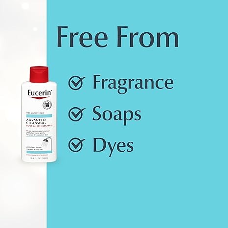 Eucerin, Advanced Cleansing, Body and Face Cleanser, Fragrance Free, 16.9 fl oz (500 ml)