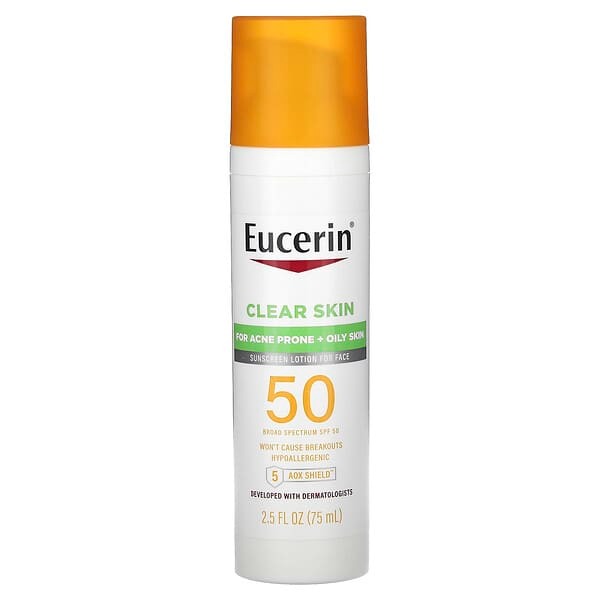 Eucerin, Clear Skin, Lightweight Sunscreen Lotion for Face, SPF 50, Fragrance Free, 2.5 fl oz (75 ml)