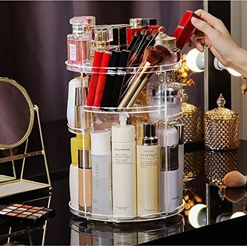 FOP Makeup Organizer with 360-degree Rotation and DIY Adjustable Layer Multi-Function Display Case Clear Vanity Bathroom Countertop Storage Carousel Vanity Makeup Organizers