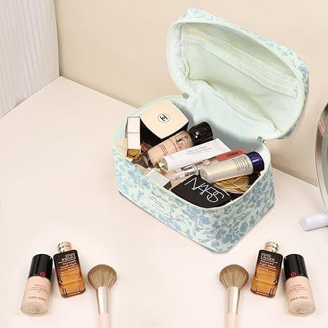 FOP Travel Makeup Organizer Bag, Large Makeup Bag, Pretty Cosmetic Bag for Ladies and Girls, Floral Coquette Aesthetic Toiletry Bag