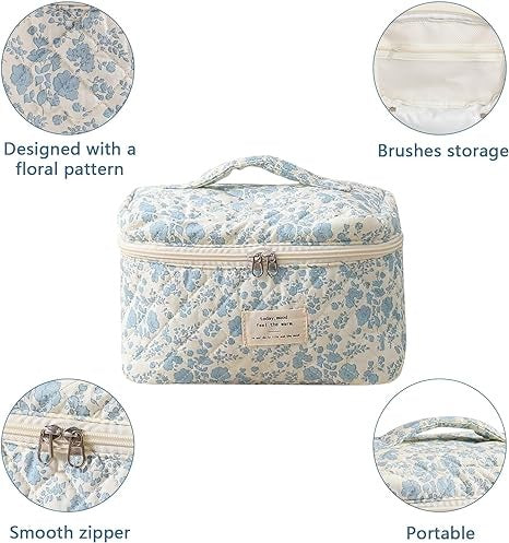 FOP Travel Makeup Organizer Bag, Large Makeup Bag, Pretty Cosmetic Bag for Ladies and Girls, Floral Coquette Aesthetic Toiletry Bag