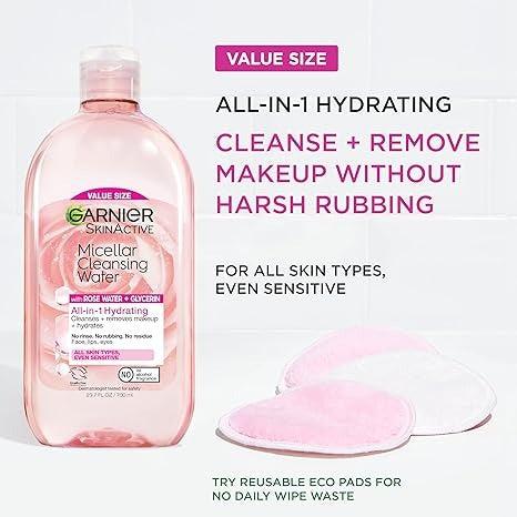 Garnier, SkinActive, Water Rose Micellar Cleansing Water with Rose Water + Glycerin, 13.5 fl oz (400 ml)