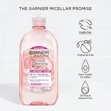 Garnier, SkinActive, Water Rose Micellar Cleansing Water with Rose Water + Glycerin, 13.5 fl oz (400 ml)