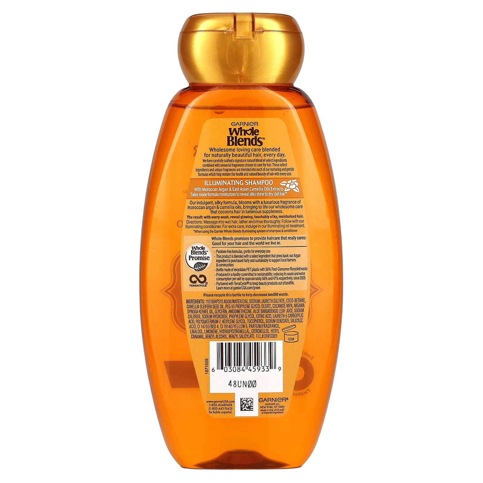 Garnier, Whole Blends, Illuminating Shampoo, Moroccan Argan & Camellia Oils Extracts, 12.5 fl oz (370 ml)