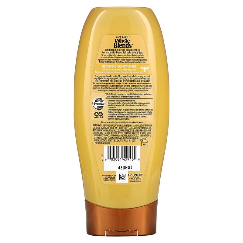 Garnier, Whole Blends, Repairing Conditioner, Dry, Damaged Hair, Honey Treasures, 12.5 fl oz (370 ml)