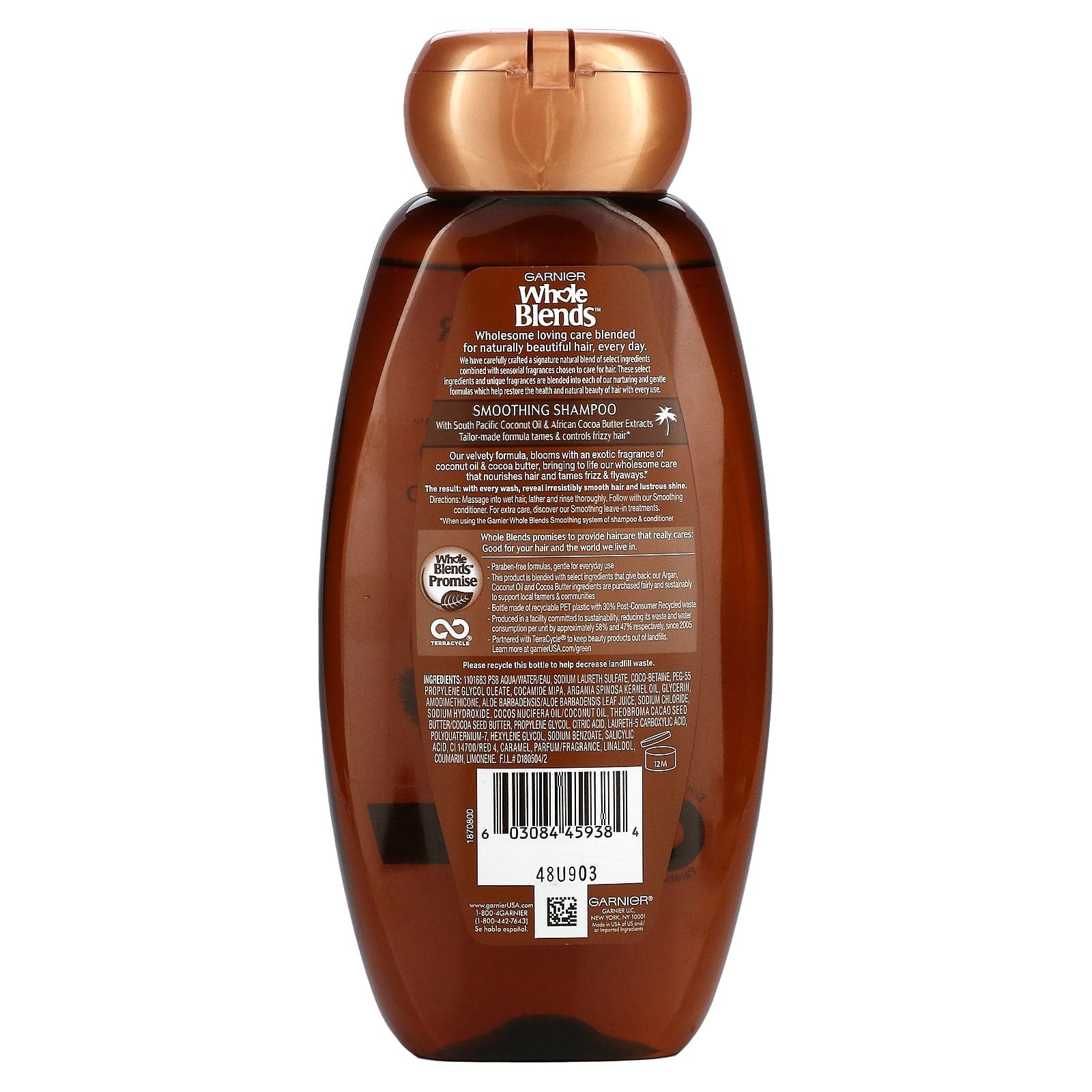 Garnier, Whole Blends, Smoothing Shampoo, Coconut Oil & Cocoa Butter , 12.5 fl oz (370 ml)