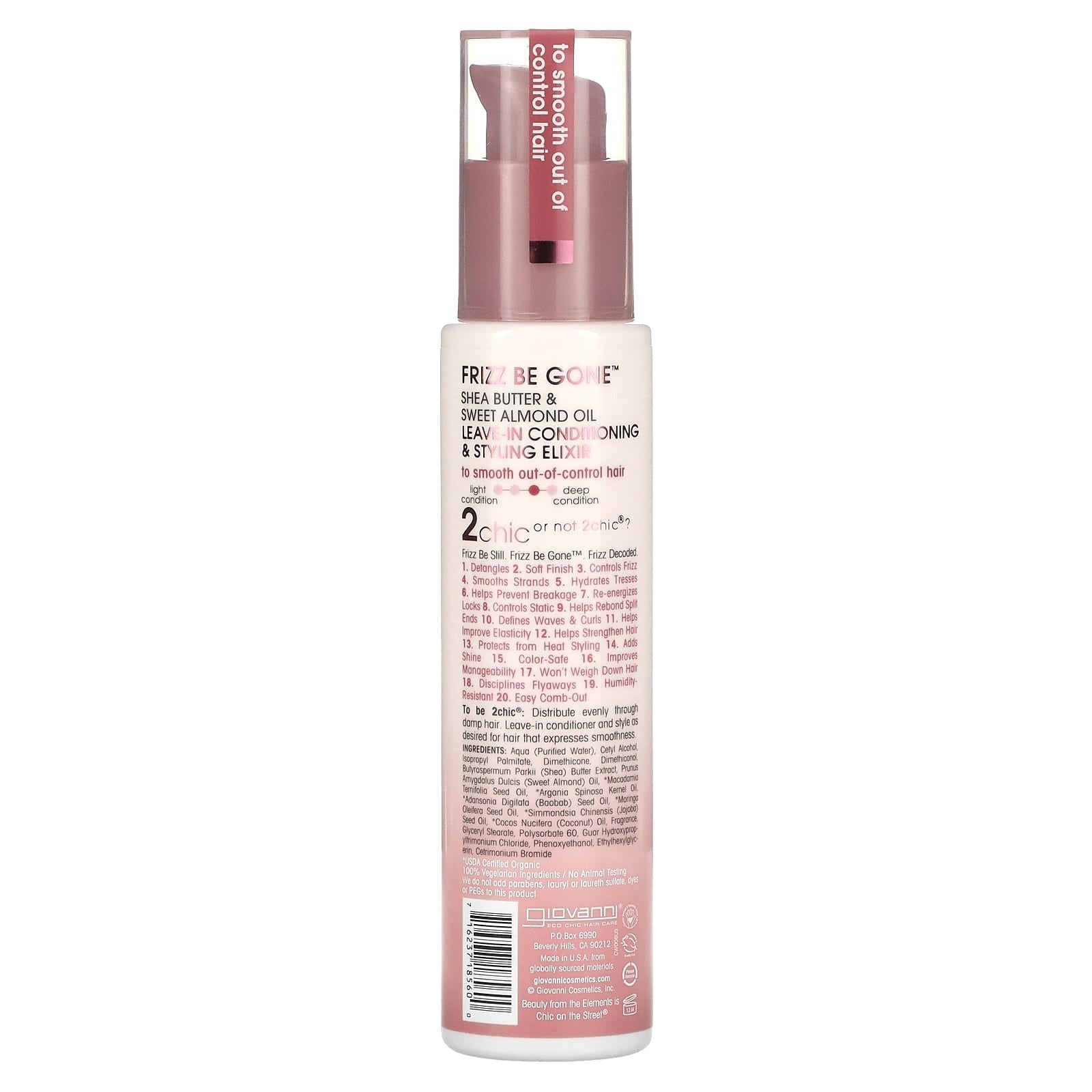 Giovanni, 2chic, Frizz Be Gone Leave-In Conditioning & Styling Elixir, Shea Butter + Sweet Almond Oil, 4 fl oz (118 ml)