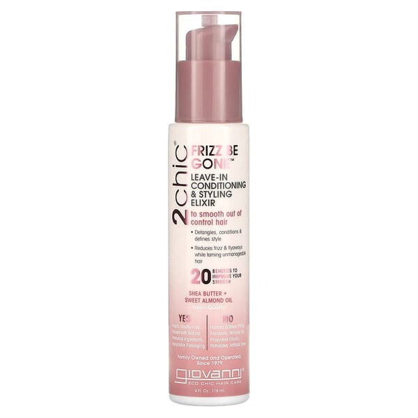 Giovanni, 2chic, Frizz Be Gone Leave-In Conditioning & Styling Elixir, Shea Butter + Sweet Almond Oil, 4 fl oz (118 ml)