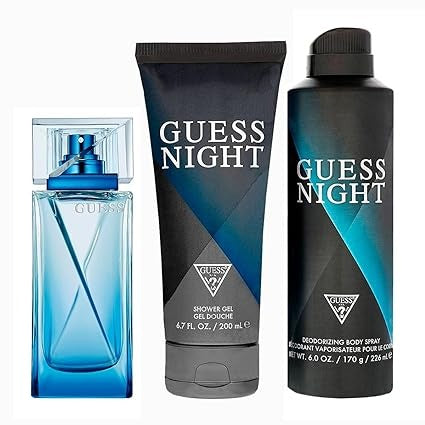 Guess Night by Guess for Men - 3 Pc Gift Set 3.4oz EDT Spray , 6.0oz Body Spray, 6.7oz Shower Gel