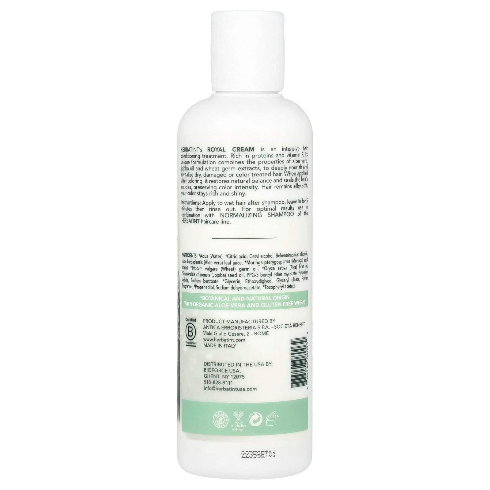 Herbatint, Royal Cream Regenerating Conditioner, Aloe Vera, Jojoba Oil, Wheat, 8.79 fl oz (260 ml)