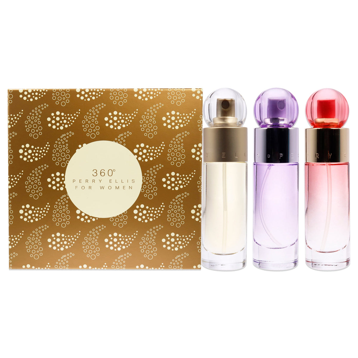 360 by Perry Ellis for Women - 3 Pc Gift Set 1oz EDT Spray, 1oz Coral EDP Spray, 1oz Purple EDP Spray