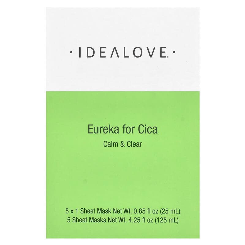 Idealove, Eureka for Cica, Calm & Clear, 5 Beauty Sheet Masks, 0.85 fl oz (25 ml) Each