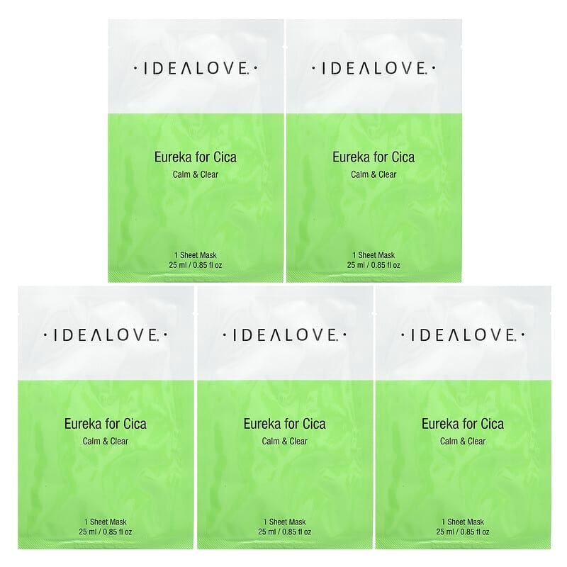 Idealove, Eureka for Cica, Calm & Clear, 5 Beauty Sheet Masks, 0.85 fl oz (25 ml) Each