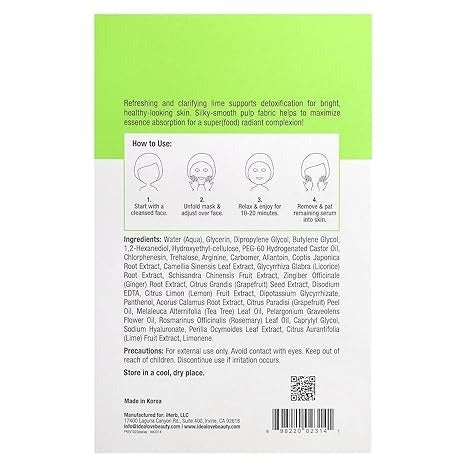 Idealove, Superfood Skin Savior, Lime All Yours, 5 Beauty Sheet Masks, 0.68 fl oz (20 ml) Each