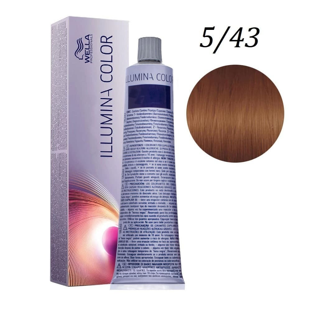 Illumina Color Permanent Creme Hair Color - 5 43 Light Brown-Red Gold by Wella for Unisex - 2 oz Hair Color