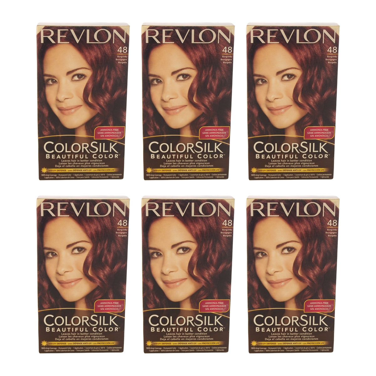 colorsilk Beautiful Color - 48 Burgundy by Revlon for Unisex - 1 Application Hair Color - Pack of 6