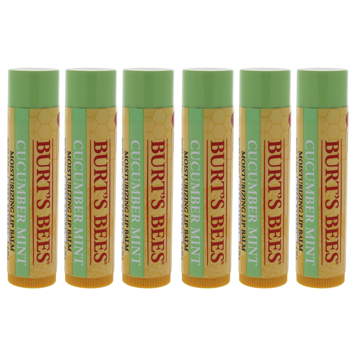 Cucumber Mint Moisturizing Lip Balm by Burts Bees for Women - 0.15 oz Lip Balm - Pack of 6