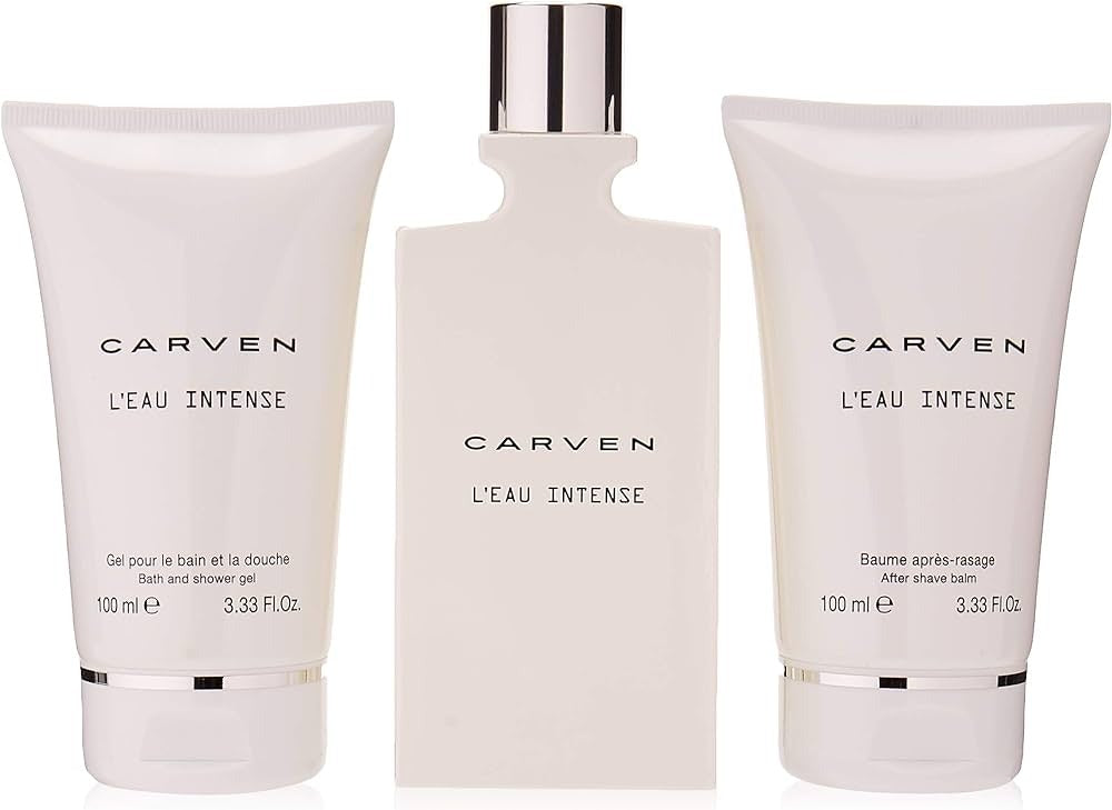 LEau Intense by Carven for Women - 3 Pc Gift Set 3.33oz EDT Spray, 3.33oz After Shave Balm, 3.33oz Bath and Shower Gel