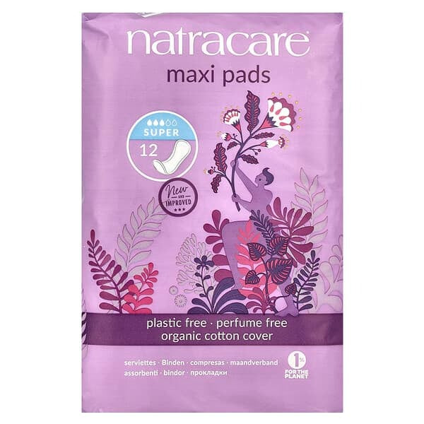 Natracare, Maxi Pads, Organic Cotton Cover, Super, 12 Pads