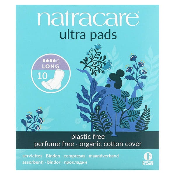 Natracare, Ultra Pads, Organic Cotton Cover, Long, 10 Pads