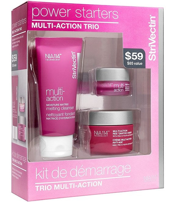 Power Starters Multi-Action Trio by Strivectin for Unisex - 3 Pc 1oz Moisture Matrix Melting Cleanser, 0.17oz R and R Eye Cream, 1oz Restorative Cream