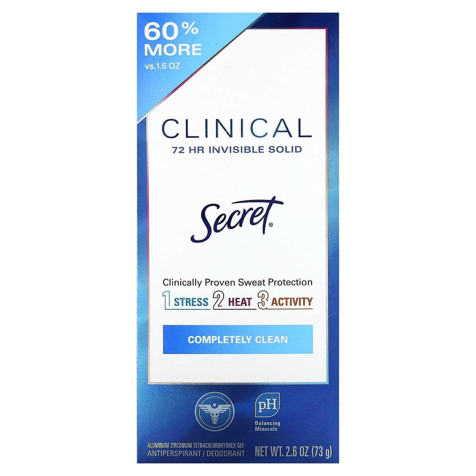 Secret, Clinical 72 HR Invisible Solid Deodorant, Completely Clean, 2.6 oz (73 g)