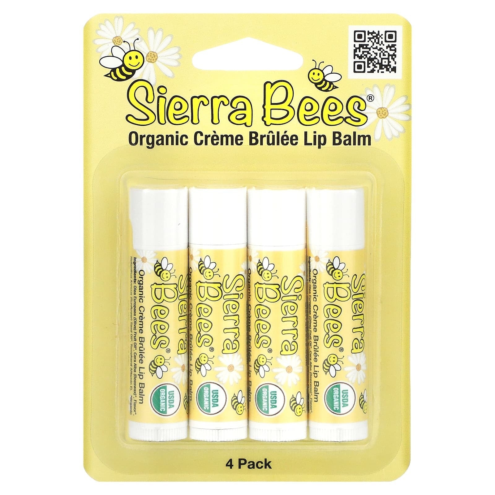 Sierra Bees, Organic Lip Balms, Creme Brulee (Vanilla), 4 Pack, 0.15 oz (4.25 g) Each