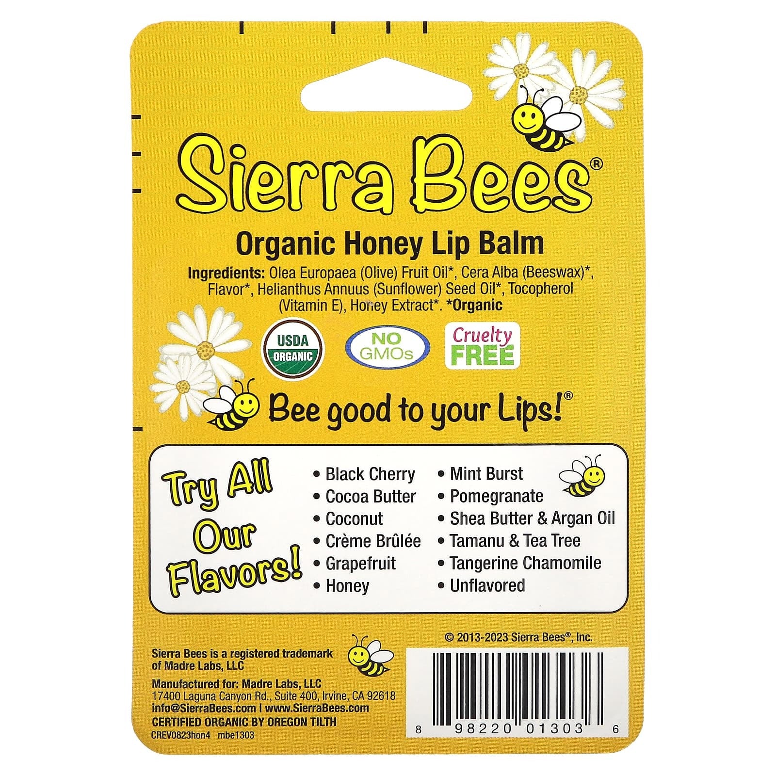 Sierra Bees, Organic Lip Balms, Honey, 4 Pack, 0.15 oz (4.25 g) Each