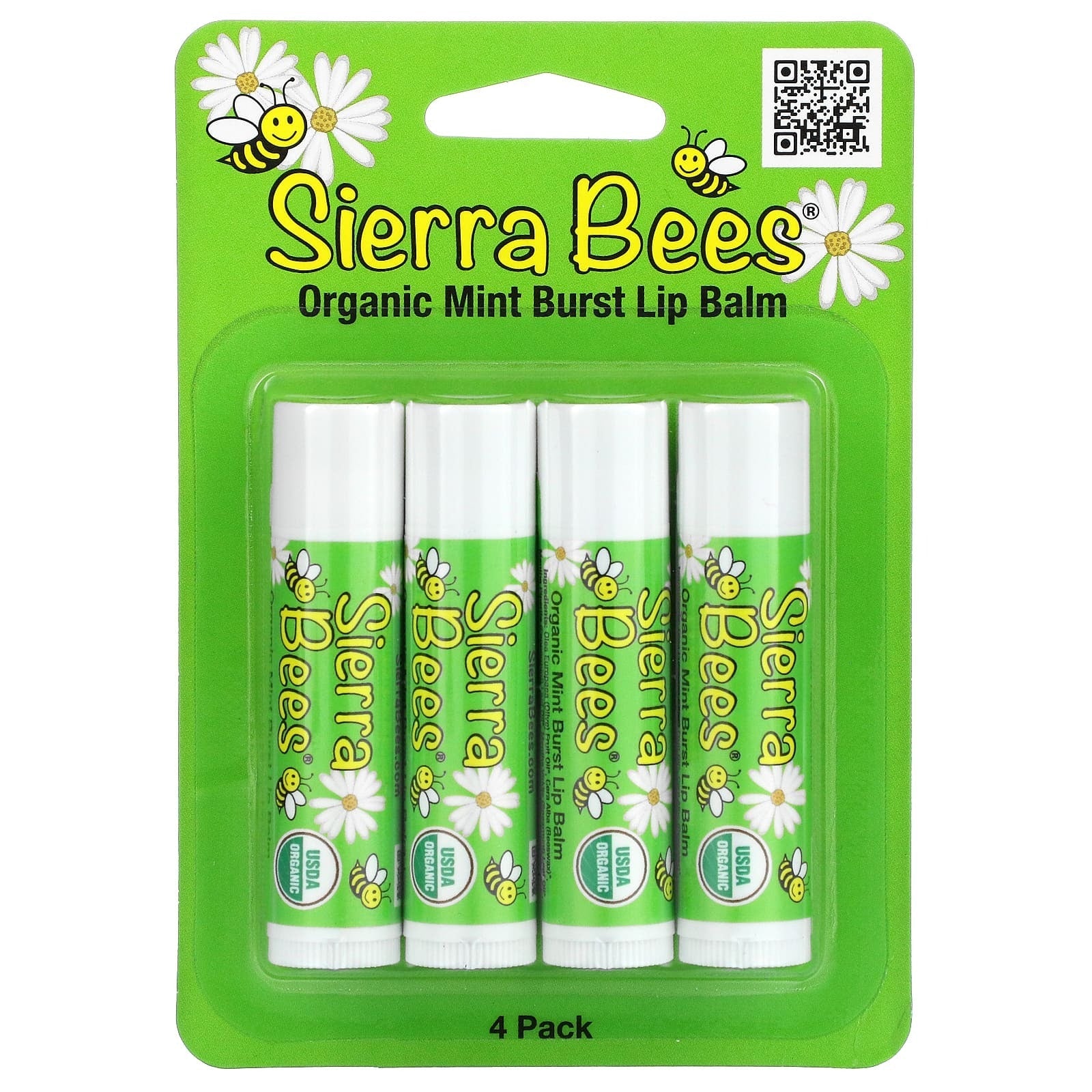 Sierra Bees, Organic Lip Balms, Mint Burst, 4 Pack, 0.15 oz (4.25 g) Each