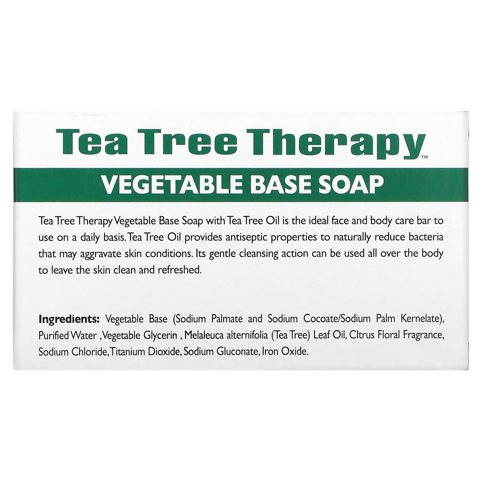 Tea Tree Therapy, Vegetable Base Bar Soap with Tea Tree Oil, 3.9 oz (110 g)